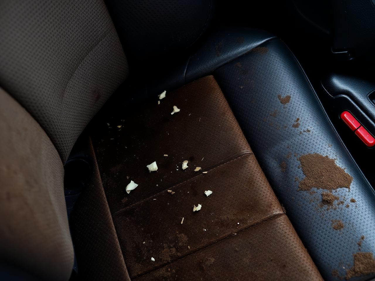 Car interior before and after detailing — before